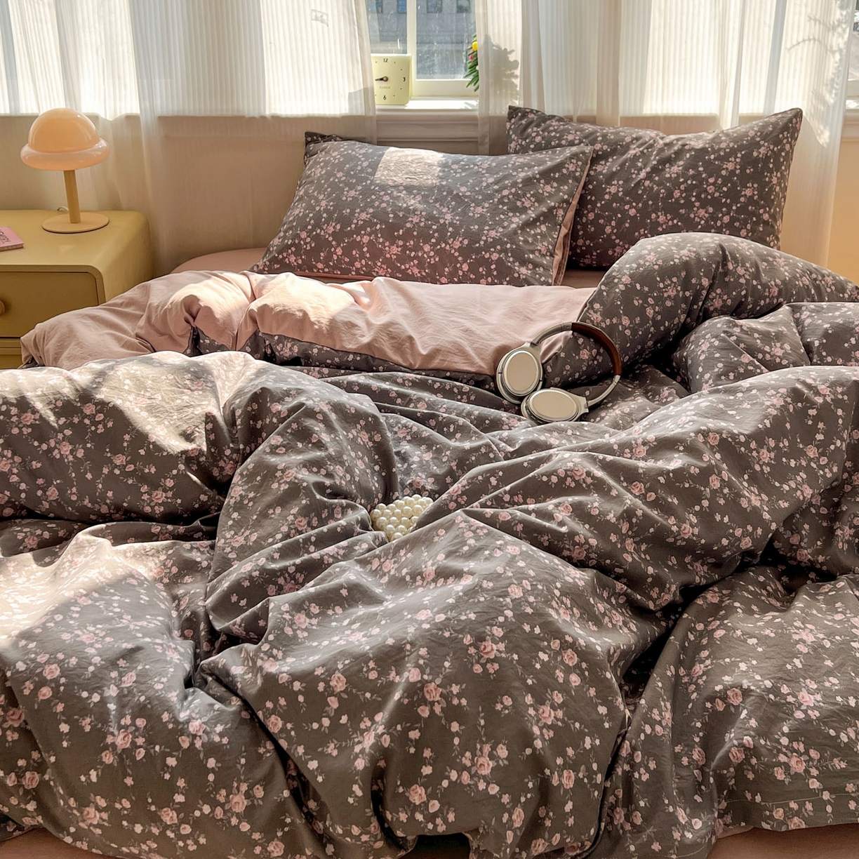 91家纺网 家纺一手货源 找家纺 格真 2026新款韩国小布袋A类古法水洗仿棉云感纱四件套 罗逸淮