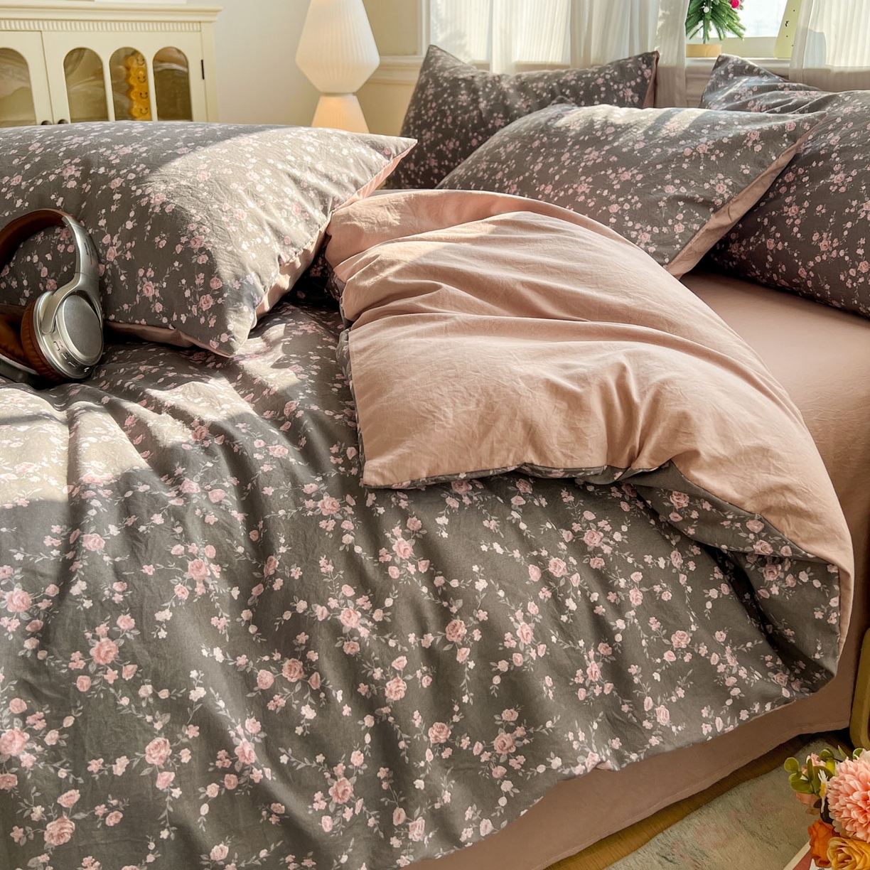 91家纺网 家纺一手货源 找家纺 格真 2026新款韩国小布袋A类古法水洗仿棉云感纱四件套 罗逸淮