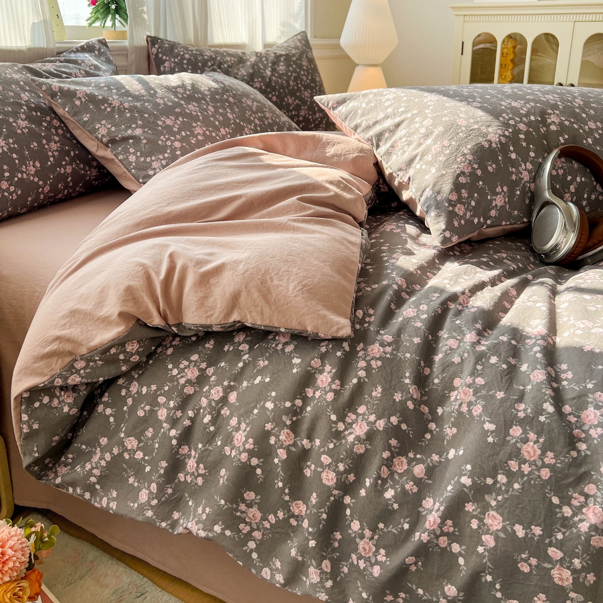 91家纺网 家纺一手货源 找家纺 格真 2026新款韩国小布袋A类古法水洗仿棉云感纱四件套 罗逸淮