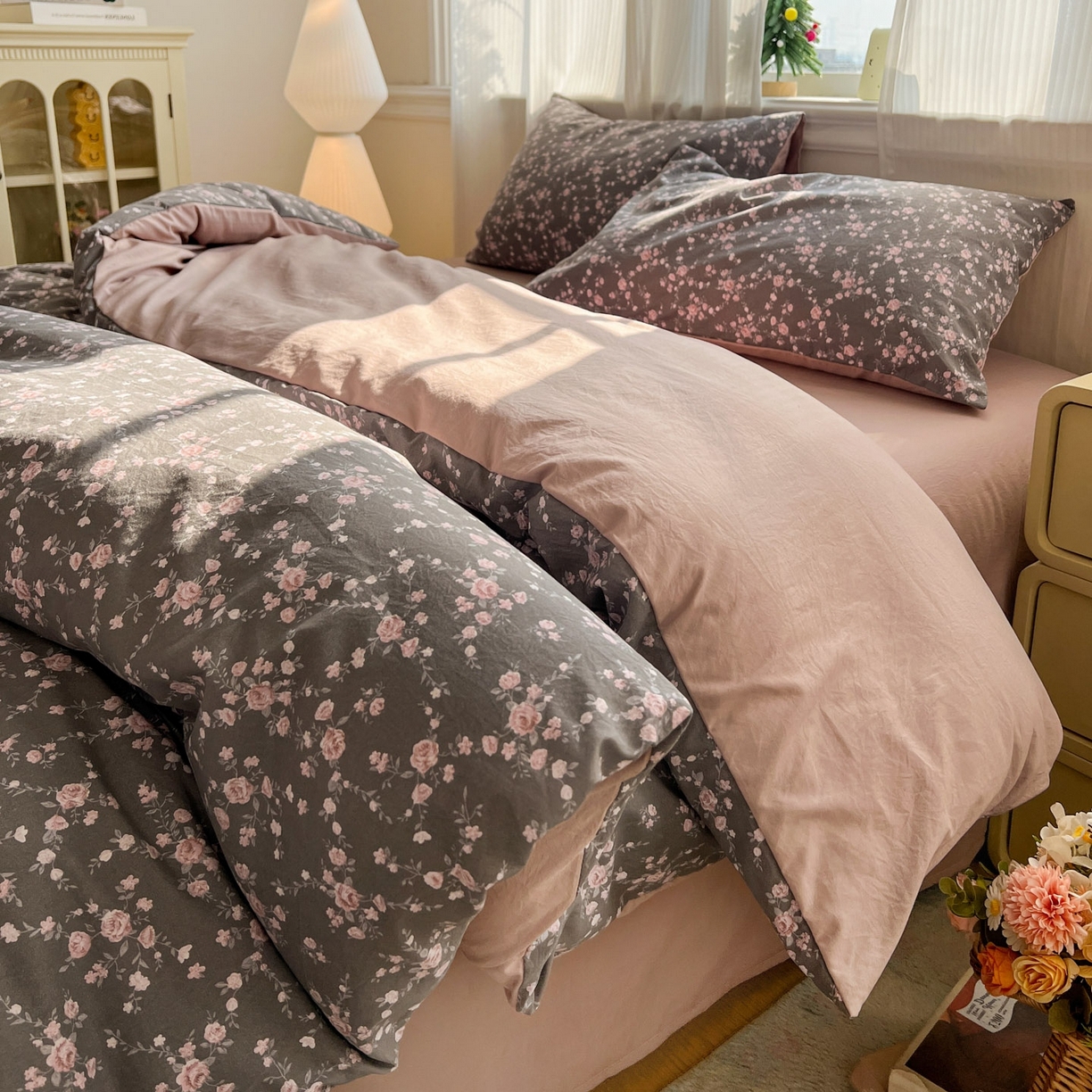 91家纺网 家纺一手货源 找家纺 格真 2026新款韩国小布袋A类古法水洗仿棉云感纱四件套 罗逸淮