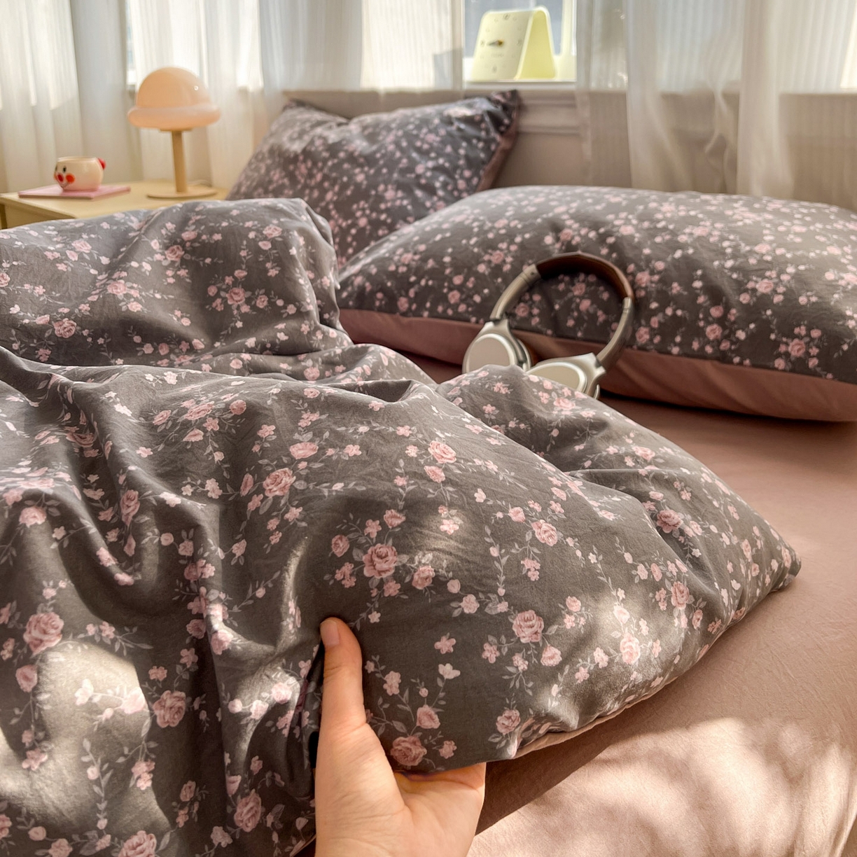 91家纺网 家纺一手货源 找家纺 格真 2026新款韩国小布袋A类古法水洗仿棉云感纱四件套 罗逸淮