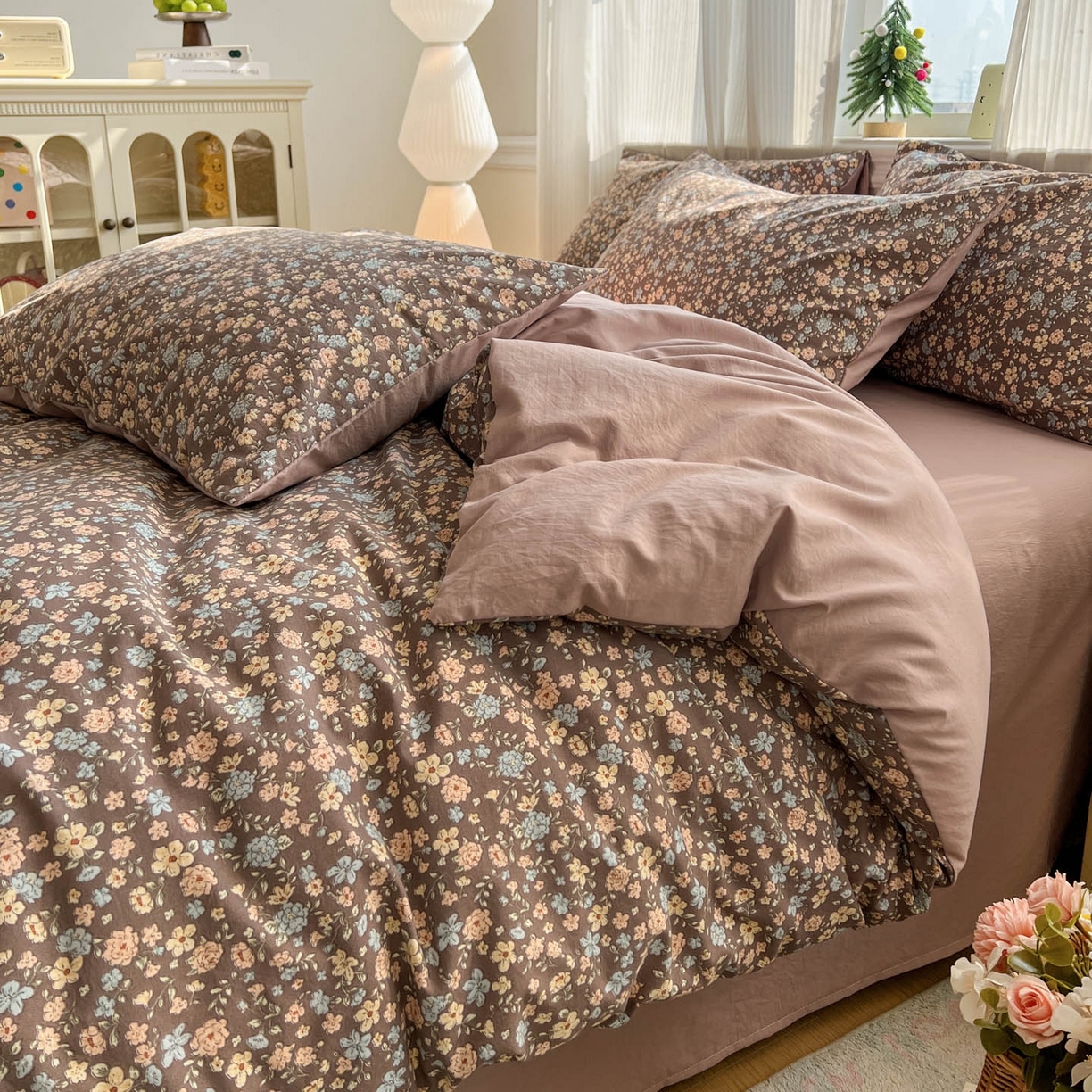 91家纺网 家纺一手货源 找家纺 格真 2026新款韩国小布袋A类古法水洗仿棉云感纱四件套 漫野