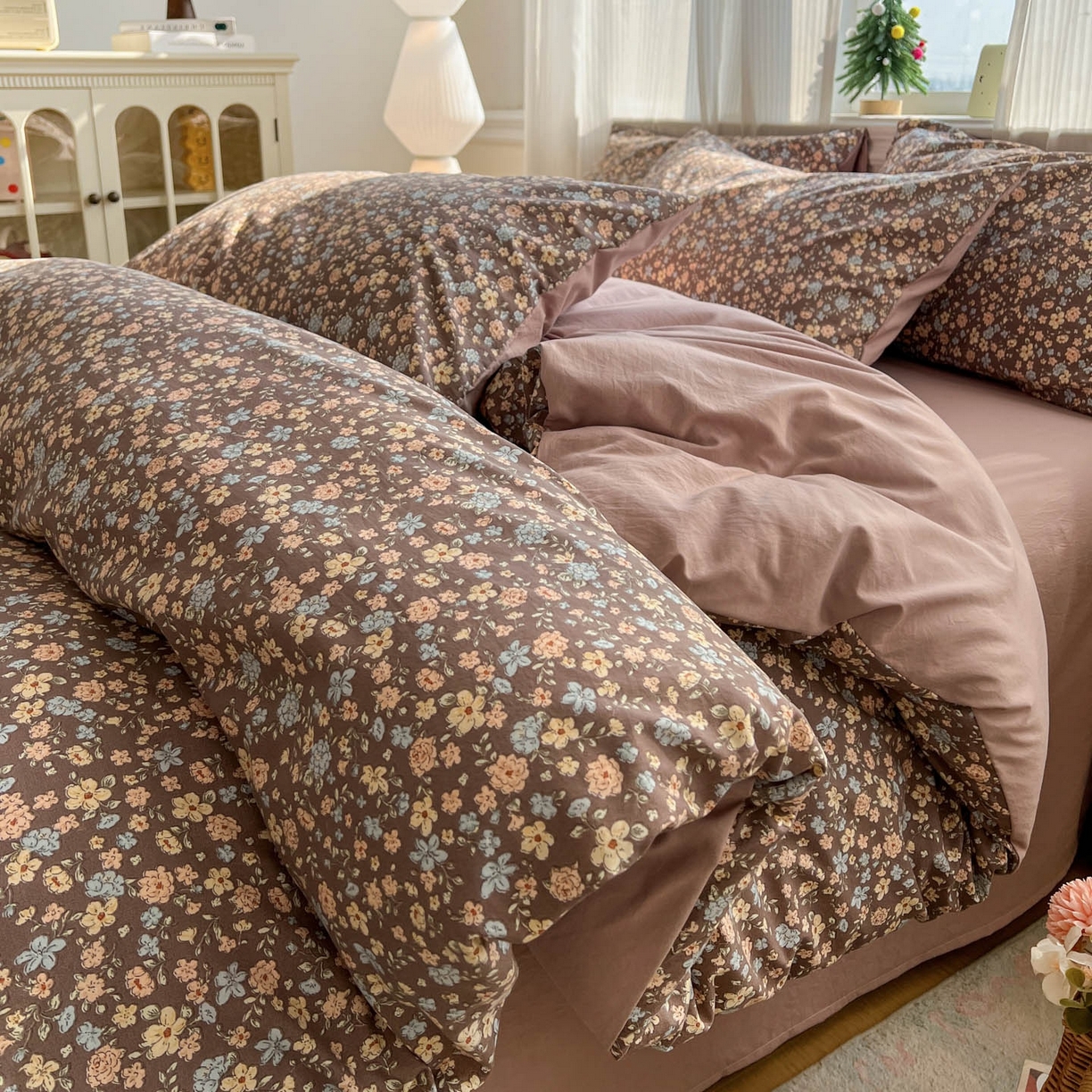 91家纺网 家纺一手货源 找家纺 格真 2026新款韩国小布袋A类古法水洗仿棉云感纱四件套 漫野