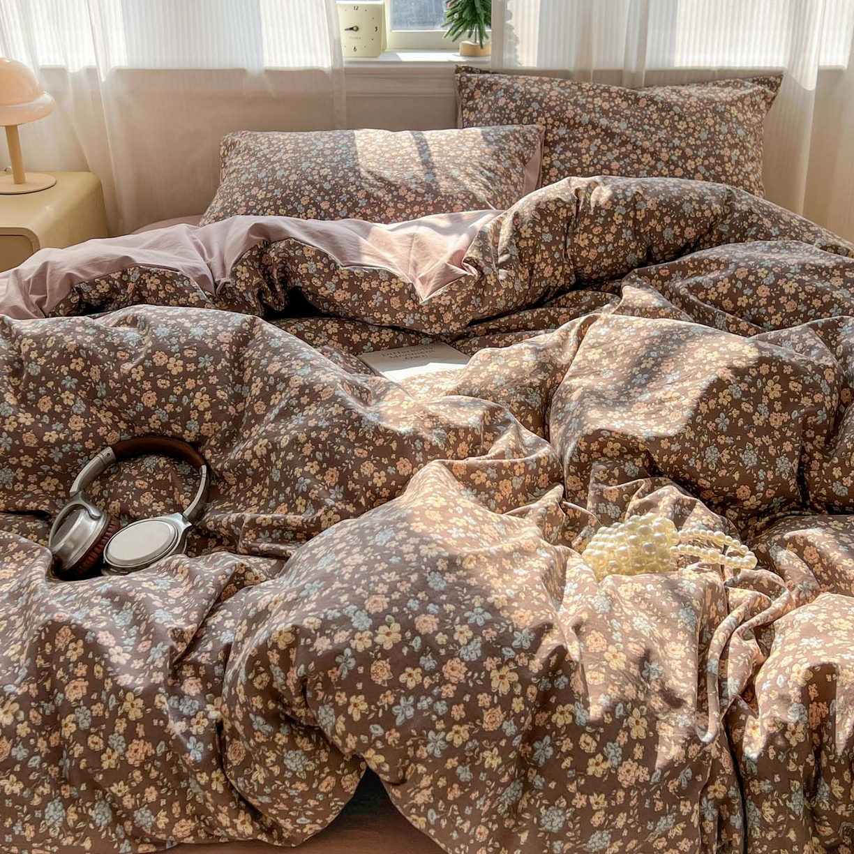 91家纺网 家纺一手货源 找家纺 格真 2026新款韩国小布袋A类古法水洗仿棉云感纱四件套 漫野