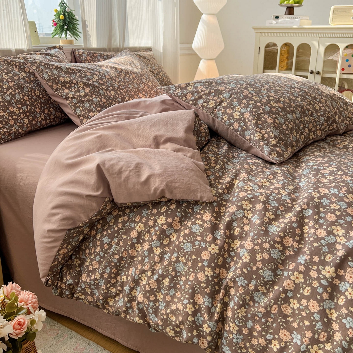 91家纺网 家纺一手货源 找家纺 格真 2026新款韩国小布袋A类古法水洗仿棉云感纱四件套 漫野