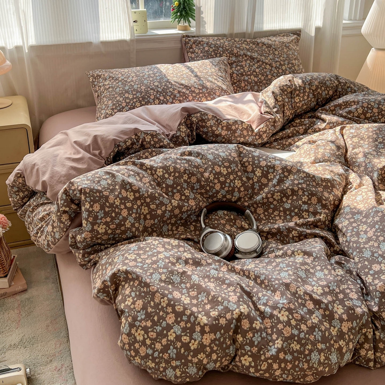 91家纺网 家纺一手货源 找家纺 格真 2026新款韩国小布袋A类古法水洗仿棉云感纱四件套 漫野