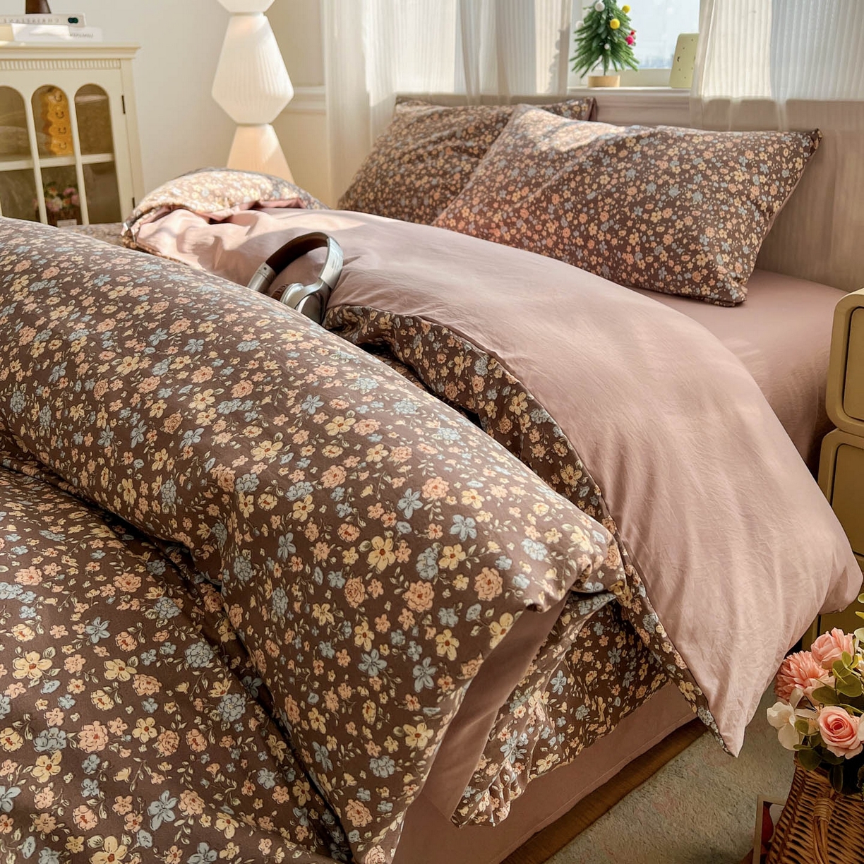 91家纺网 家纺一手货源 找家纺 格真 2026新款韩国小布袋A类古法水洗仿棉云感纱四件套 漫野