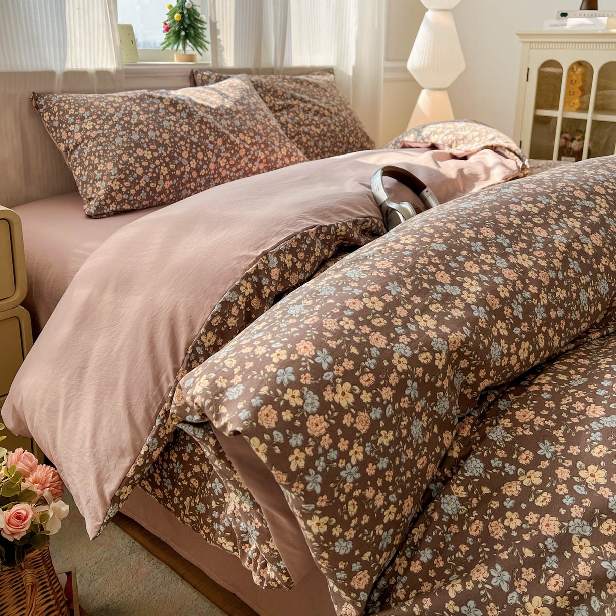 91家纺网 家纺一手货源 找家纺 格真 2026新款韩国小布袋A类古法水洗仿棉云感纱四件套 漫野