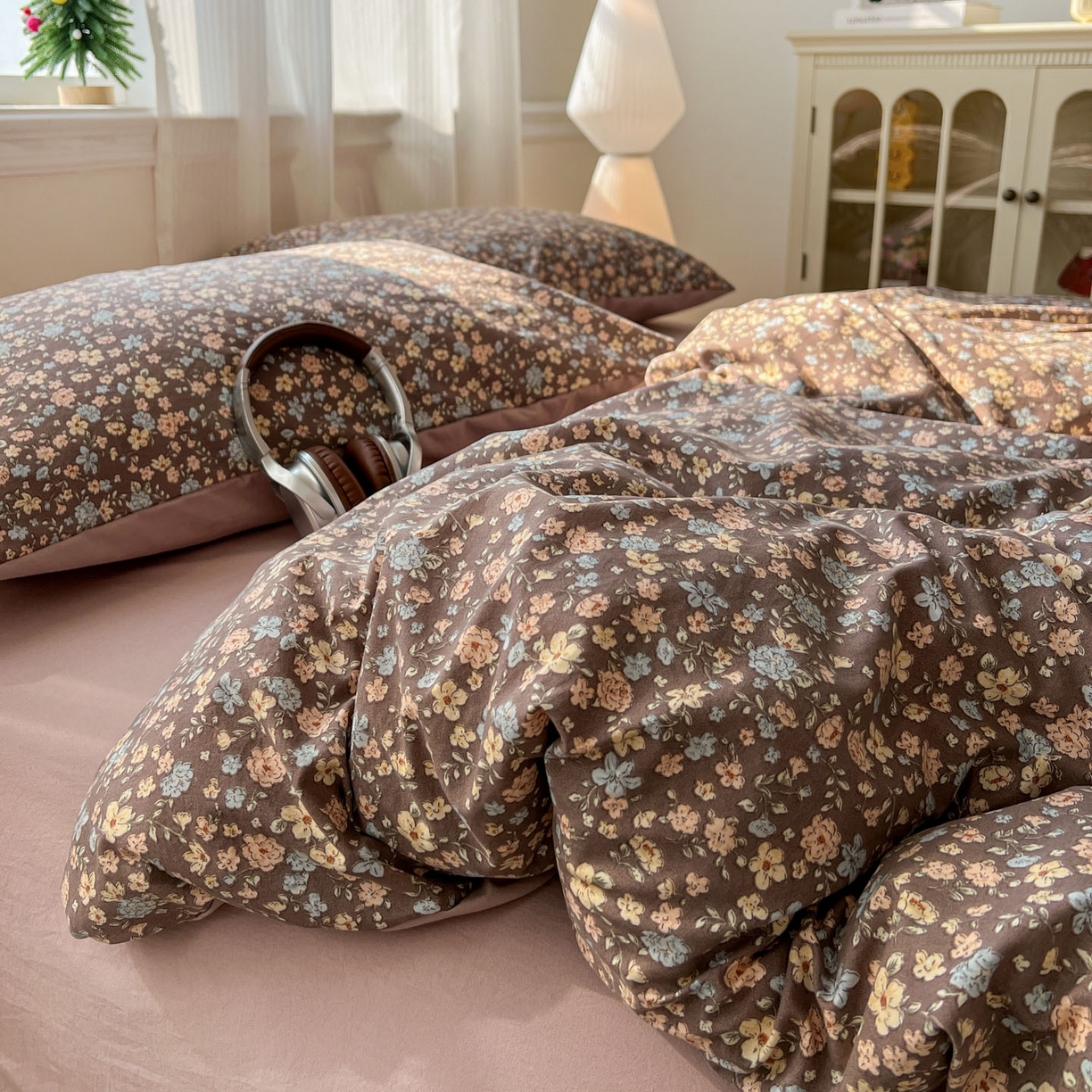 91家纺网 家纺一手货源 找家纺 格真 2026新款韩国小布袋A类古法水洗仿棉云感纱四件套 漫野