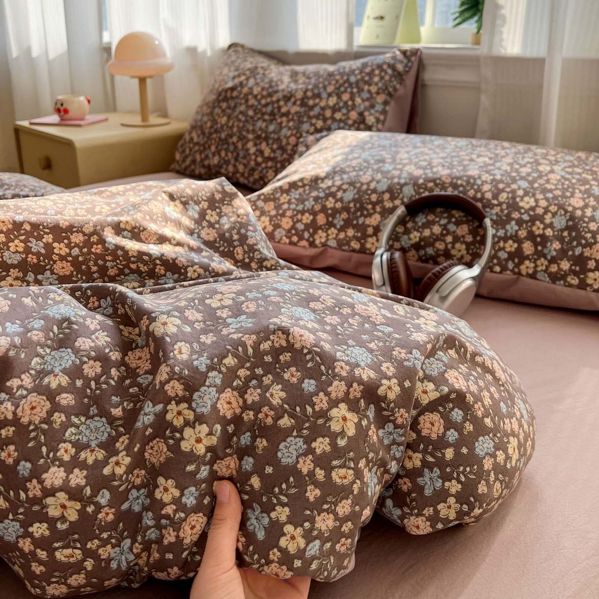 91家纺网 家纺一手货源 找家纺 格真 2026新款韩国小布袋A类古法水洗仿棉云感纱四件套 漫野