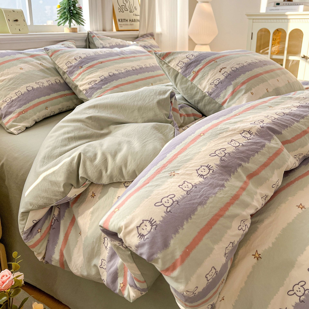 格真 2026新款韩国小布袋A类古法水洗仿棉云感纱四件套 梦乡