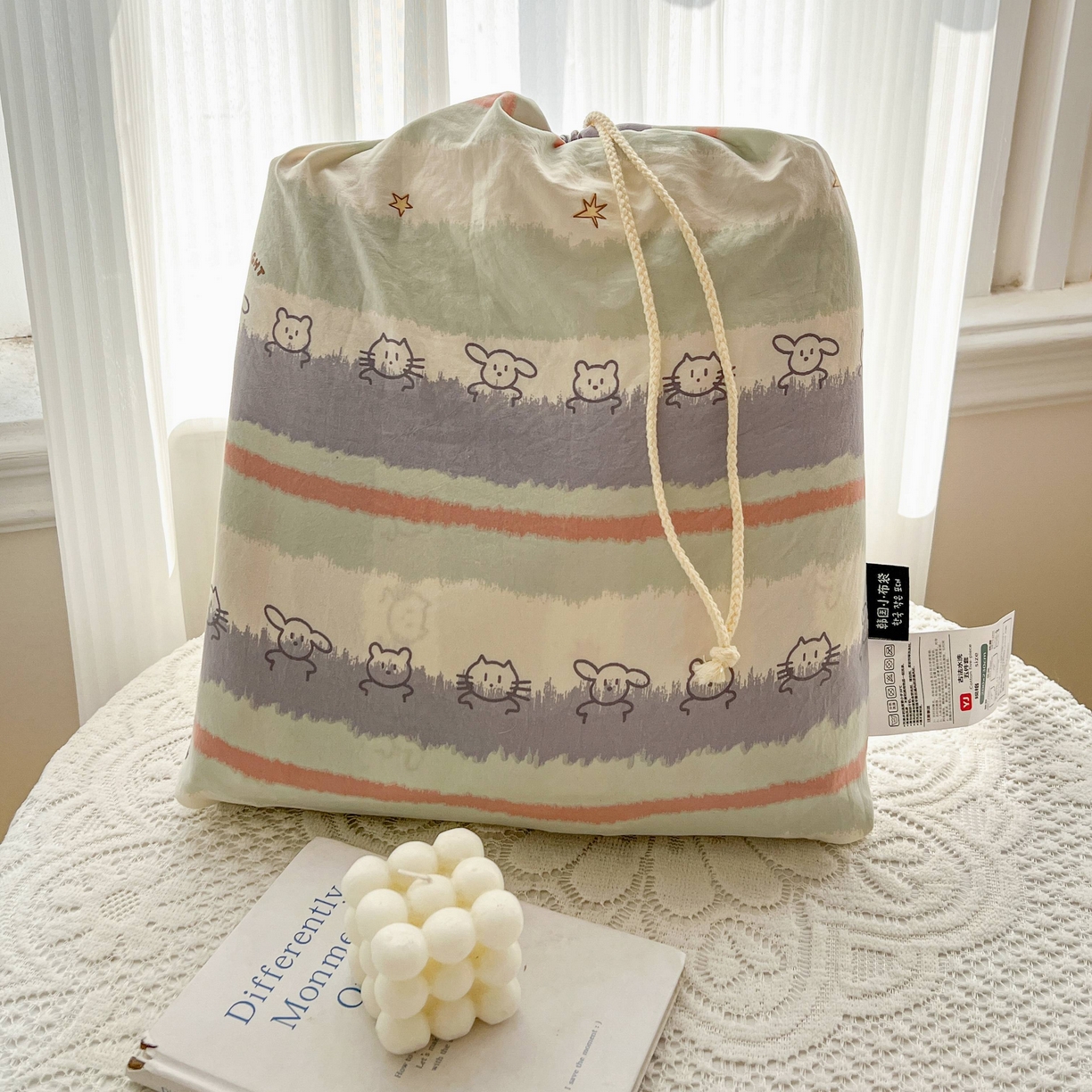 91家纺网 家纺一手货源 找家纺 格真 2026新款韩国小布袋A类古法水洗仿棉云感纱四件套 梦乡