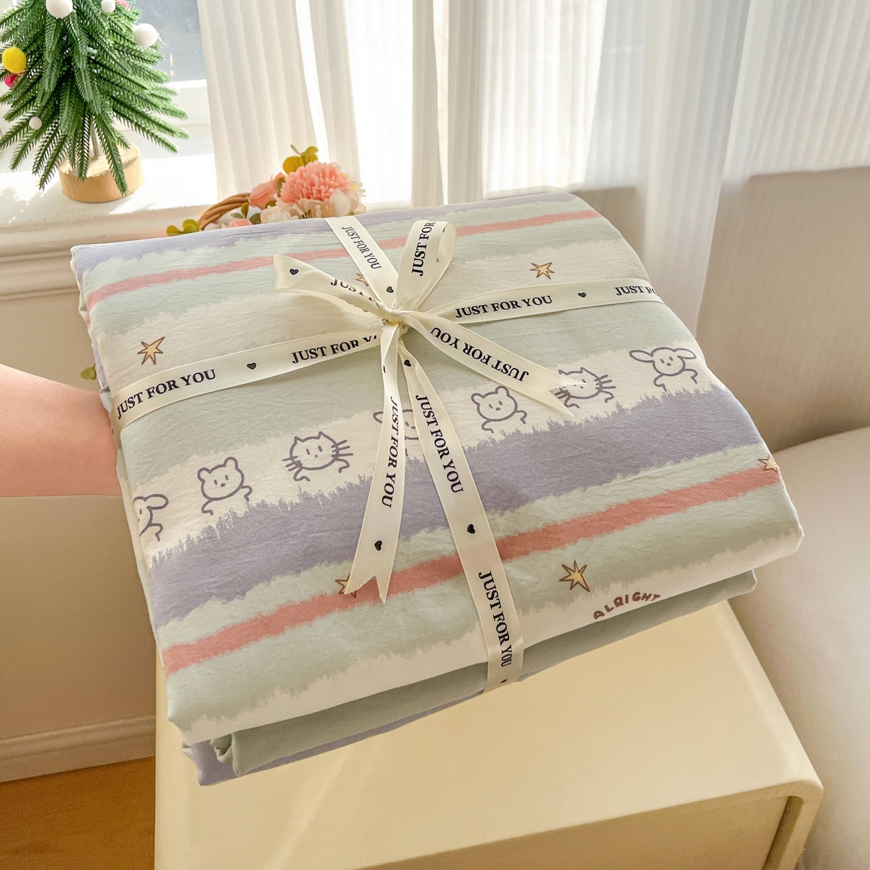 91家纺网 家纺一手货源 找家纺 格真 2026新款韩国小布袋A类古法水洗仿棉云感纱四件套 梦乡