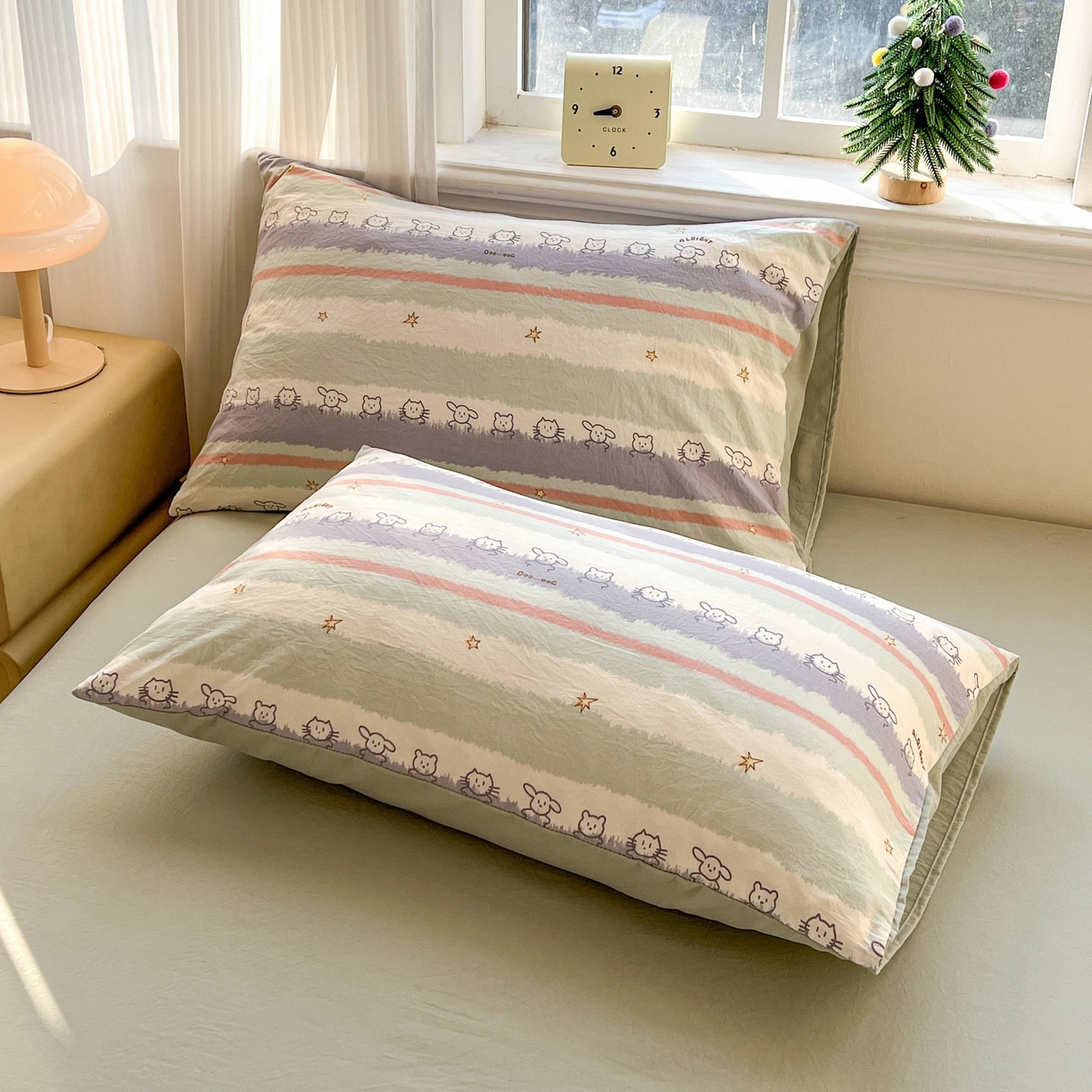 91家纺网 家纺一手货源 找家纺 格真 2026新款韩国小布袋A类古法水洗仿棉云感纱四件套 梦乡