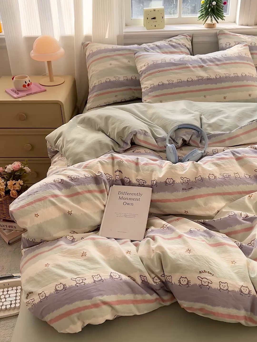 91家纺网 家纺一手货源 找家纺 格真 2026新款韩国小布袋A类古法水洗仿棉云感纱四件套 梦乡