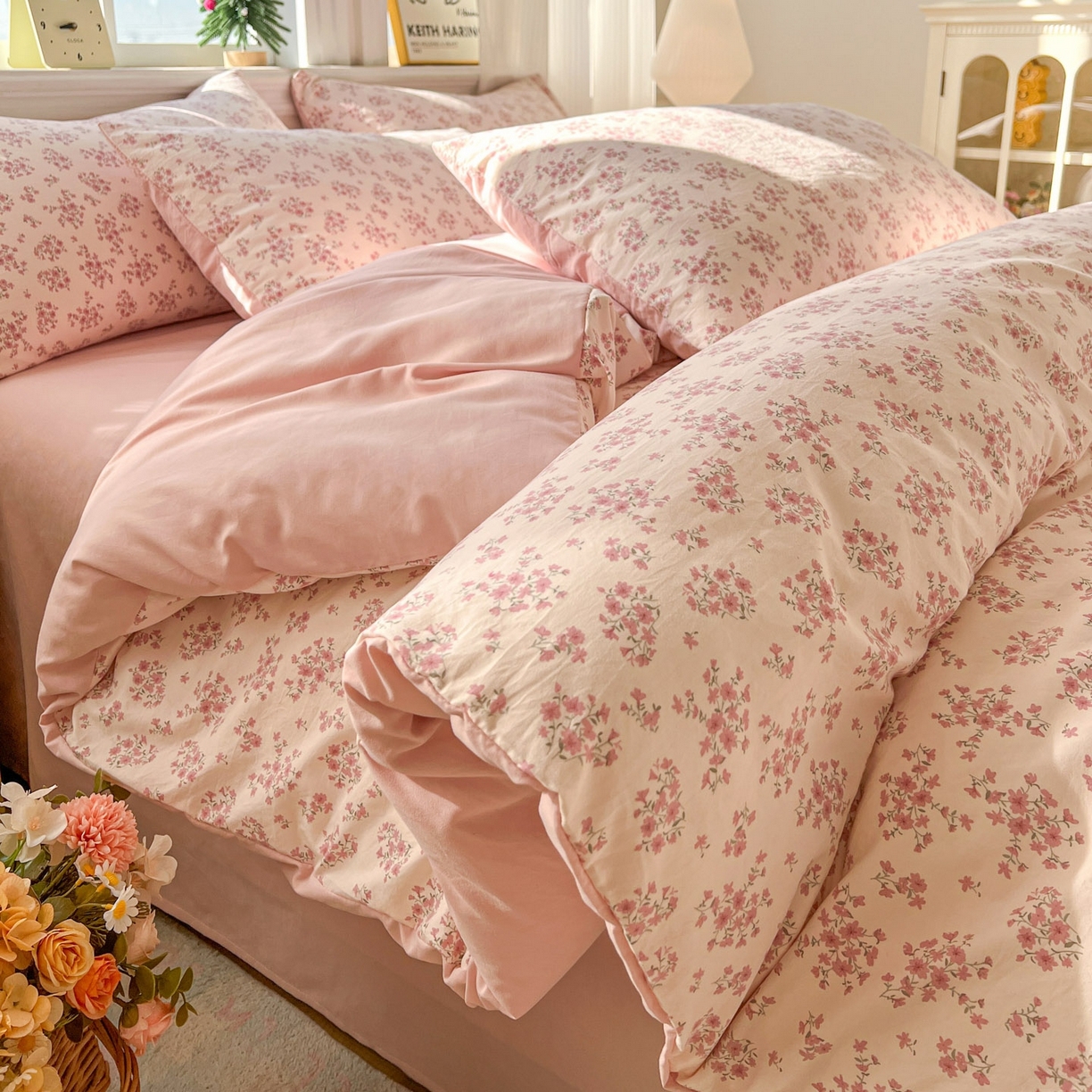 格真 2026新款韩国小布袋A类古法水洗仿棉云感纱四件套 七分甜