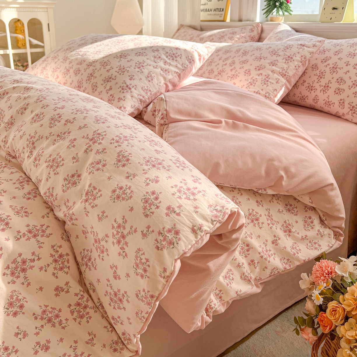 91家纺网 家纺一手货源 找家纺 格真 2026新款韩国小布袋A类古法水洗仿棉云感纱四件套 七分甜