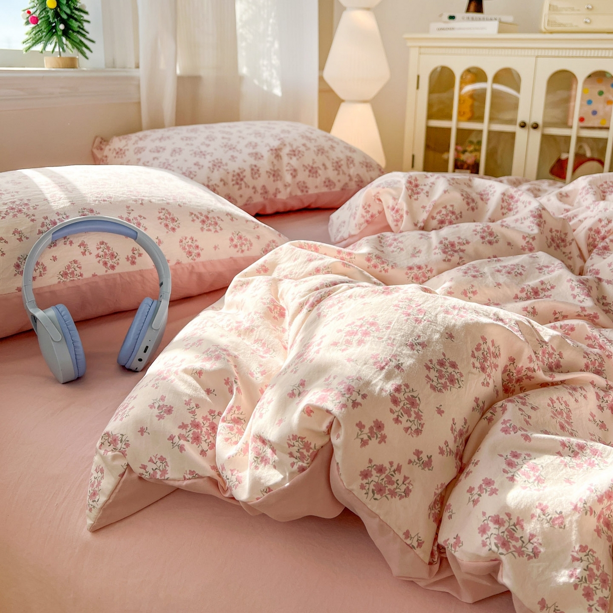 91家纺网 家纺一手货源 找家纺 格真 2026新款韩国小布袋A类古法水洗仿棉云感纱四件套 七分甜