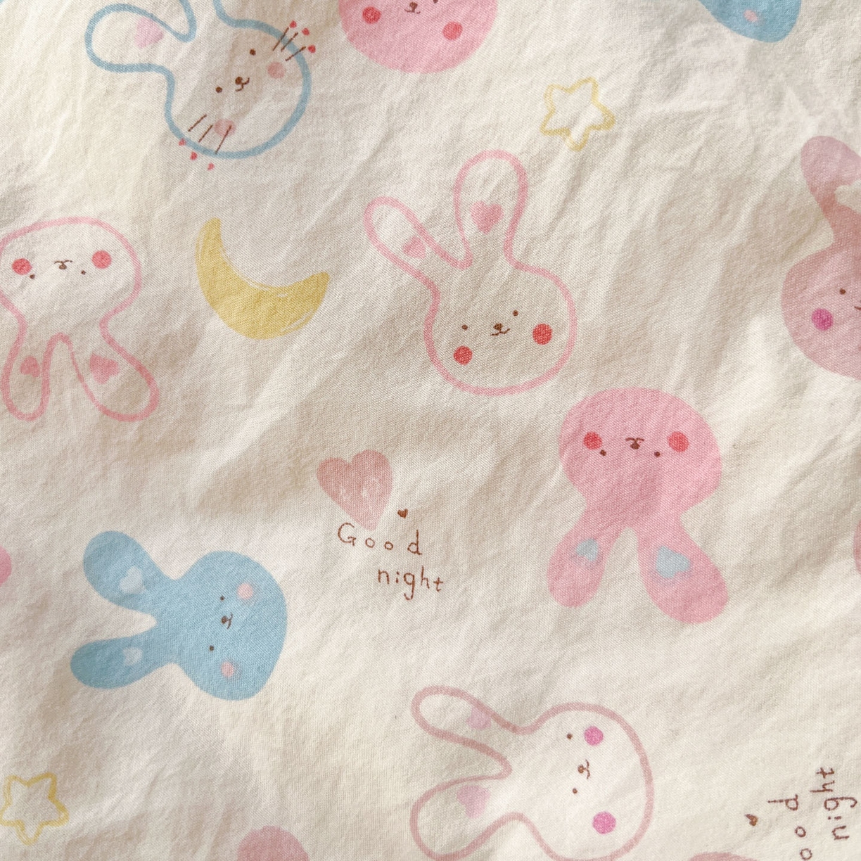 91家纺网 家纺一手货源 找家纺 格真 2026新款韩国小布袋A类古法水洗仿棉云感纱四件套 兔耳朵