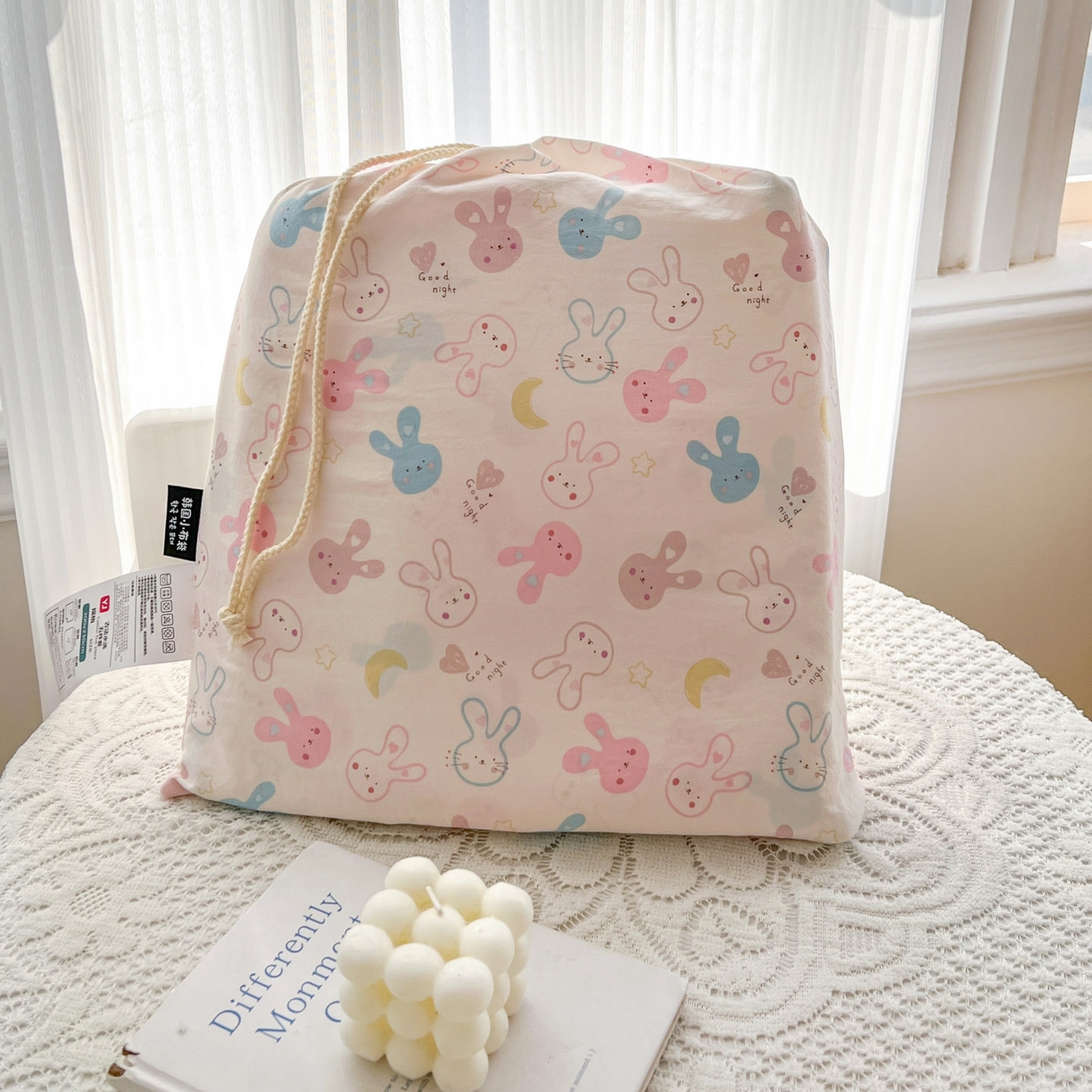 91家纺网 家纺一手货源 找家纺 格真 2026新款韩国小布袋A类古法水洗仿棉云感纱四件套 兔耳朵