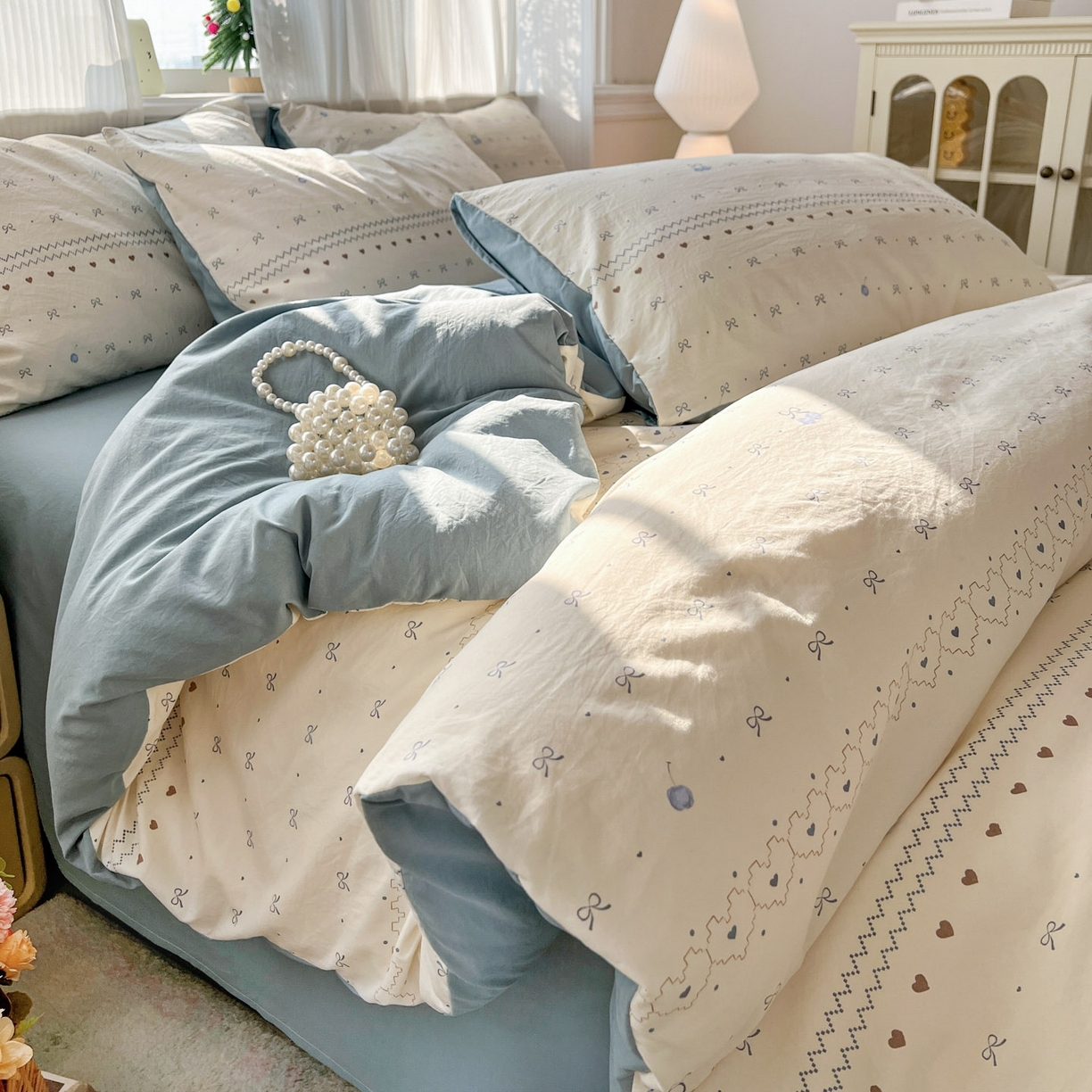 格真 2026新款韩国小布袋A类古法水洗仿棉云感纱四件套 小情调