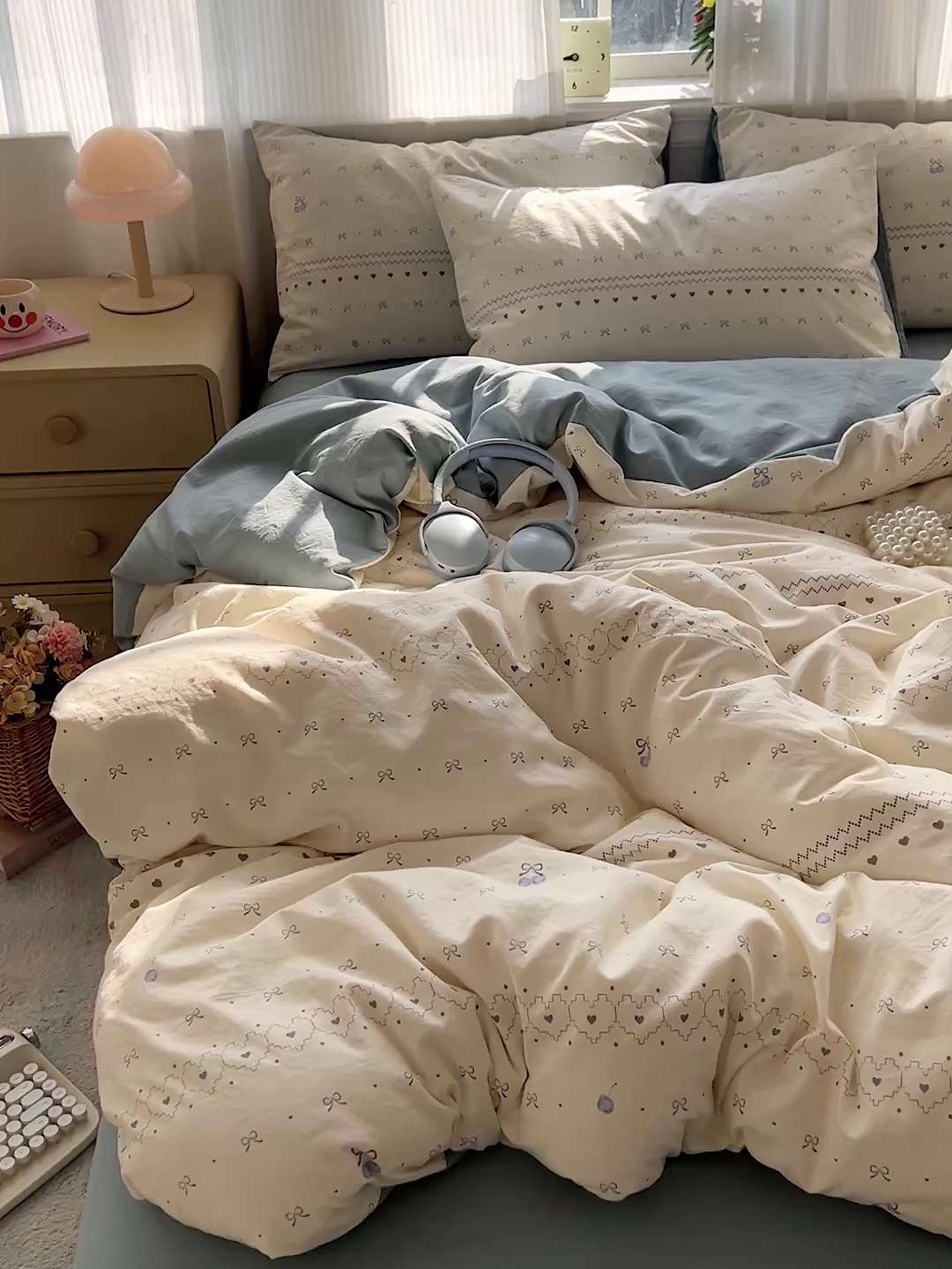 91家纺网 家纺一手货源 找家纺 格真 2026新款韩国小布袋A类古法水洗仿棉云感纱四件套 小情调