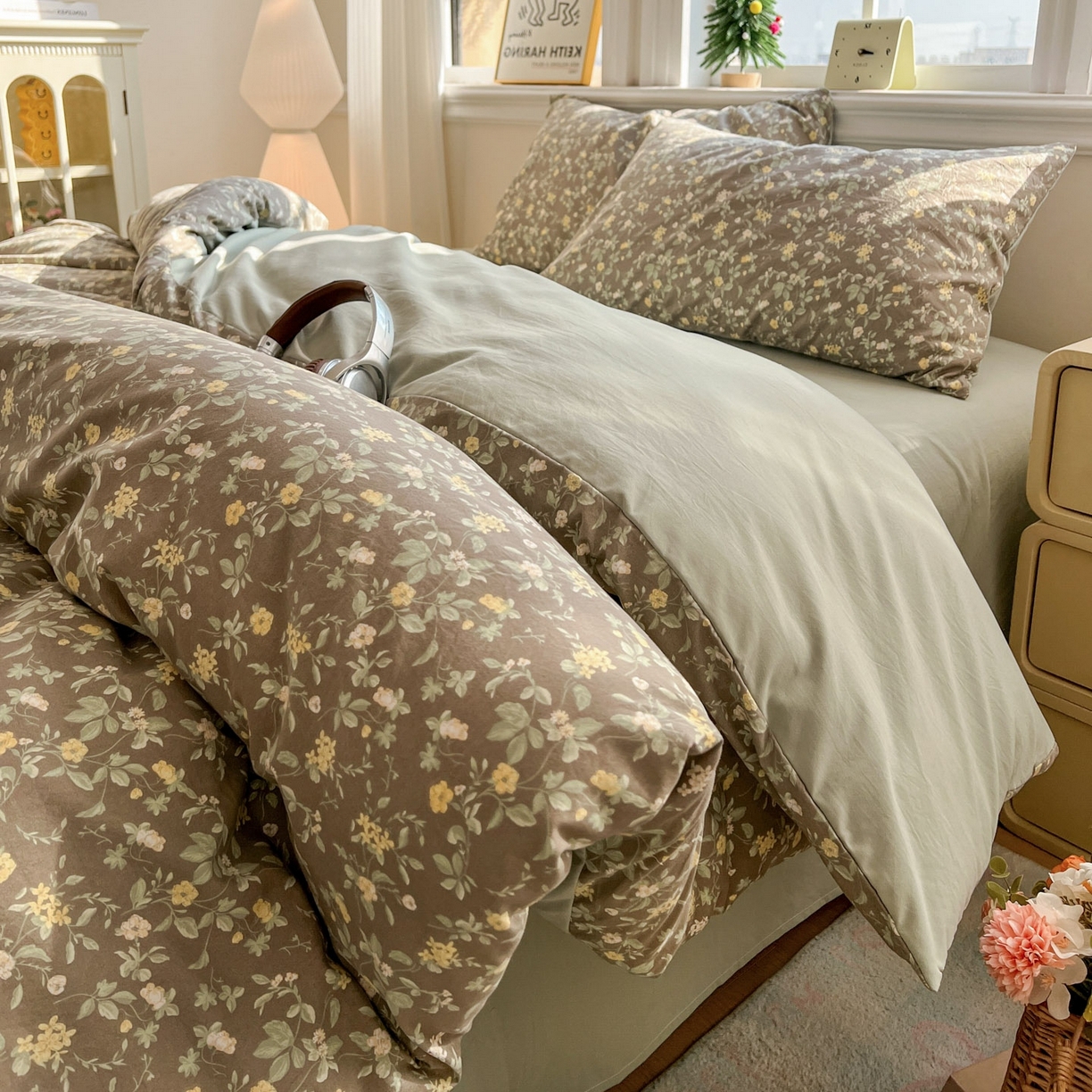 91家纺网 家纺一手货源 找家纺 格真 2026新款韩国小布袋A类古法水洗仿棉云感纱四件套 知否