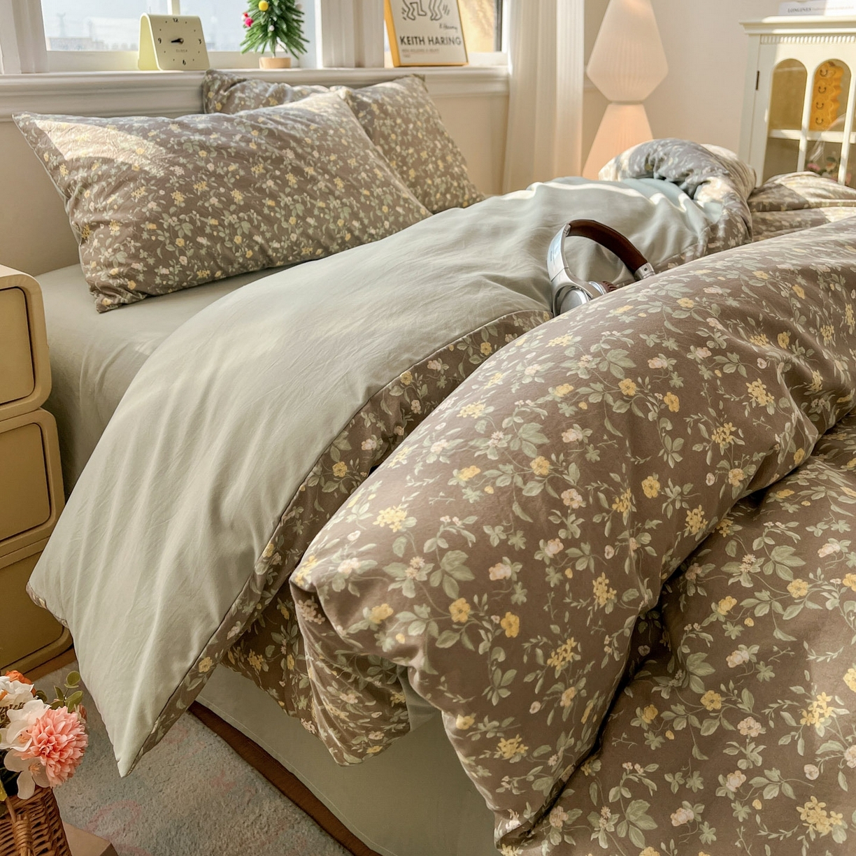 91家纺网 家纺一手货源 找家纺 格真 2026新款韩国小布袋A类古法水洗仿棉云感纱四件套 知否