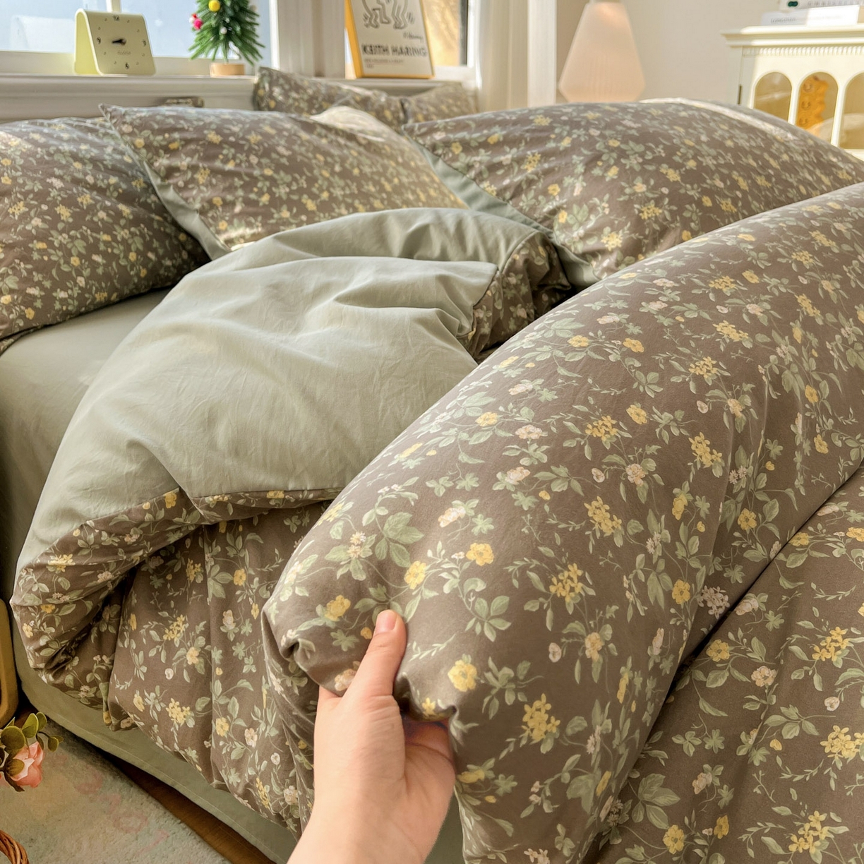 91家纺网 家纺一手货源 找家纺 格真 2026新款韩国小布袋A类古法水洗仿棉云感纱四件套 知否