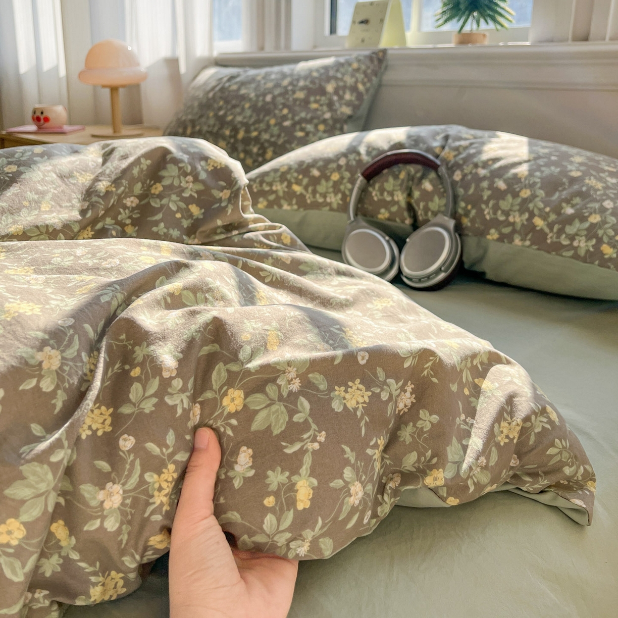 91家纺网 家纺一手货源 找家纺 格真 2026新款韩国小布袋A类古法水洗仿棉云感纱四件套 知否