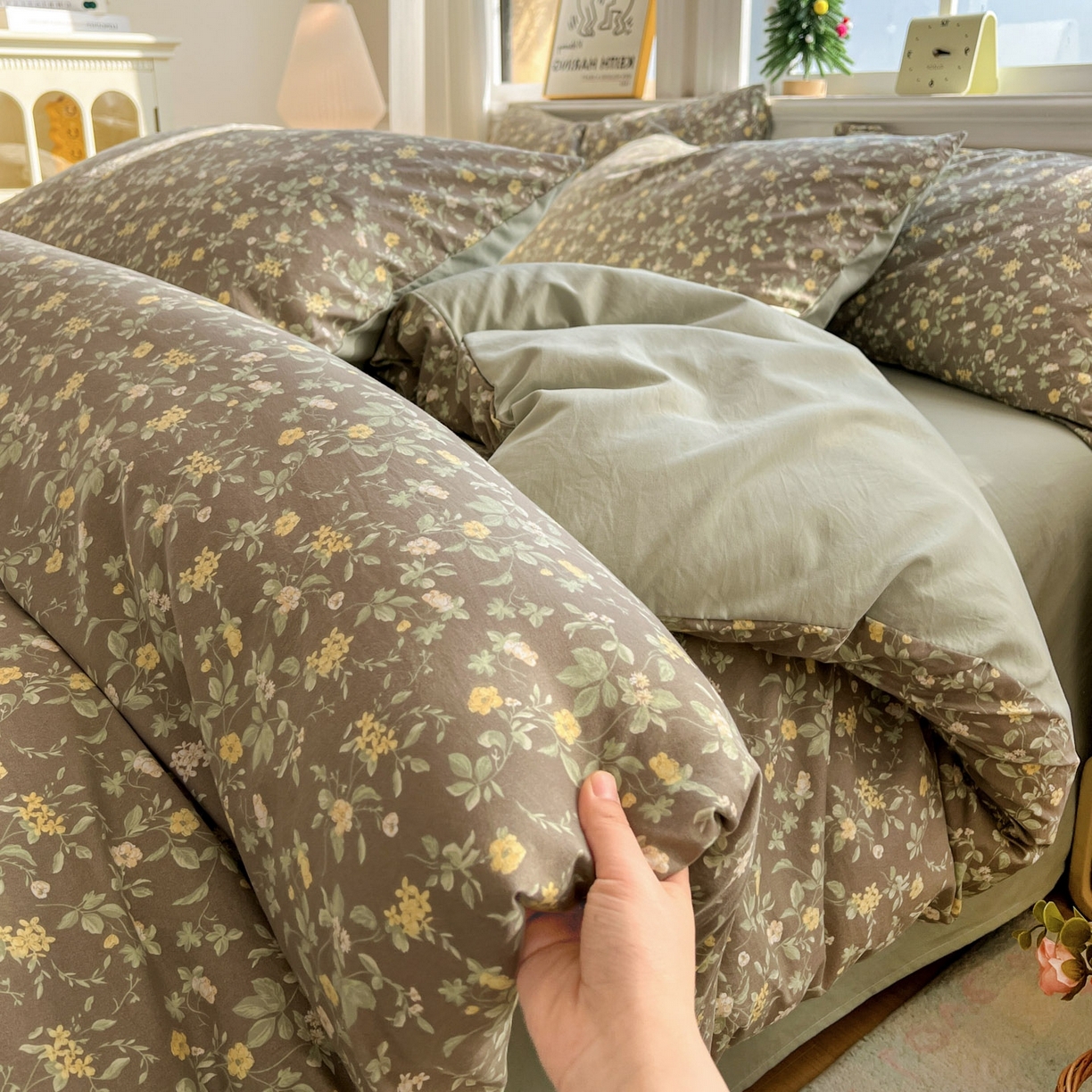 91家纺网 家纺一手货源 找家纺 格真 2026新款韩国小布袋A类古法水洗仿棉云感纱四件套 知否