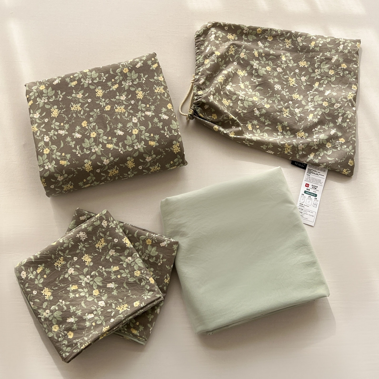 91家纺网 家纺一手货源 找家纺 格真 2026新款韩国小布袋A类古法水洗仿棉云感纱四件套 知否