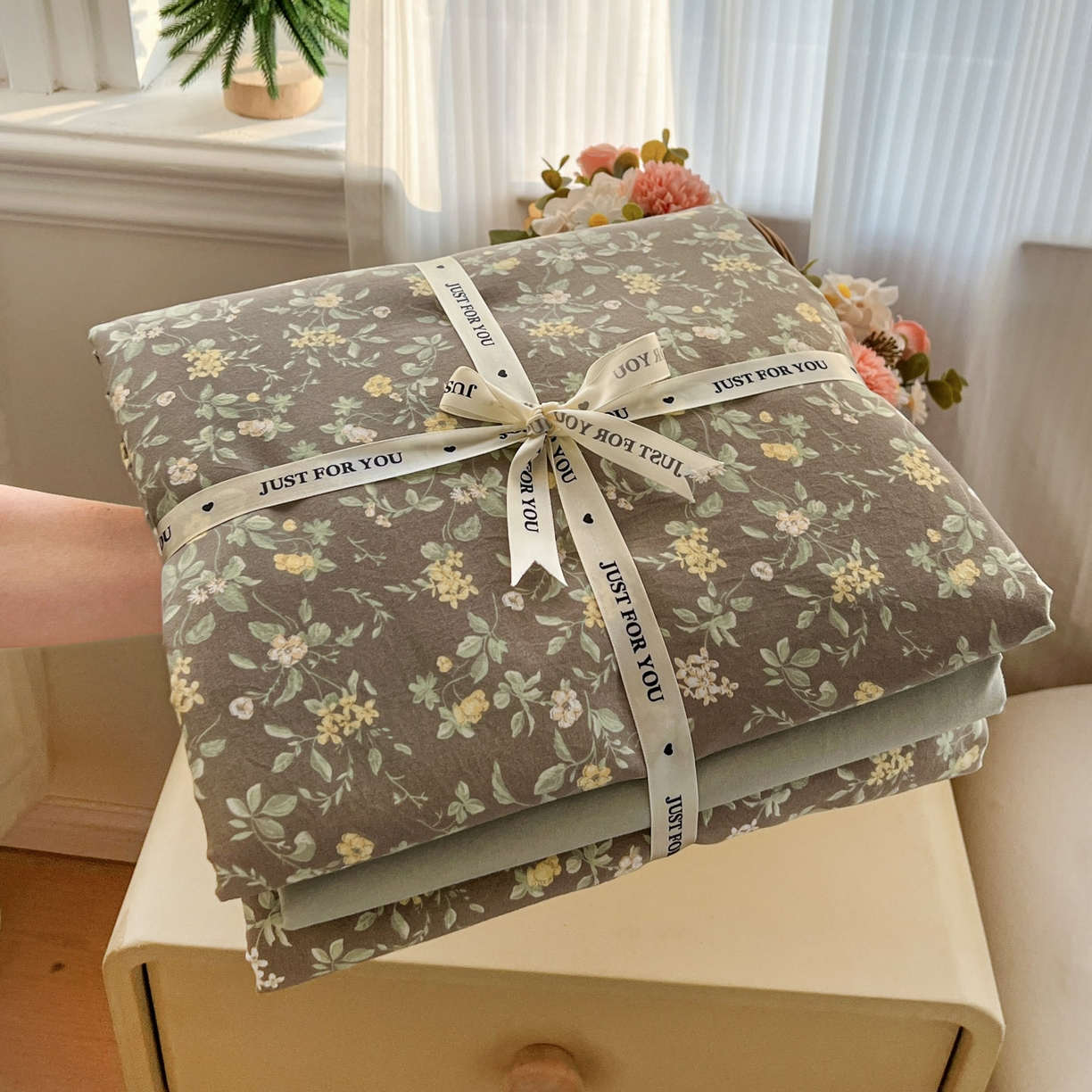 91家纺网 家纺一手货源 找家纺 格真 2026新款韩国小布袋A类古法水洗仿棉云感纱四件套 知否