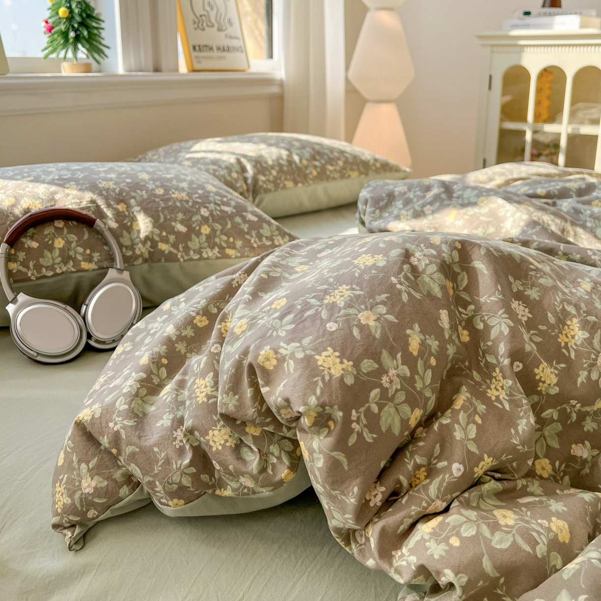 91家纺网 家纺一手货源 找家纺 格真 2026新款韩国小布袋A类古法水洗仿棉云感纱四件套 知否