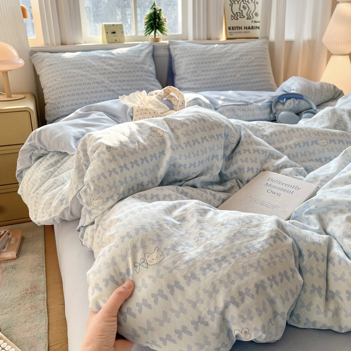 91家纺网 家纺一手货源 找家纺 格真 2026新款韩国小布袋A类古法水洗仿棉云感纱四件套 知音