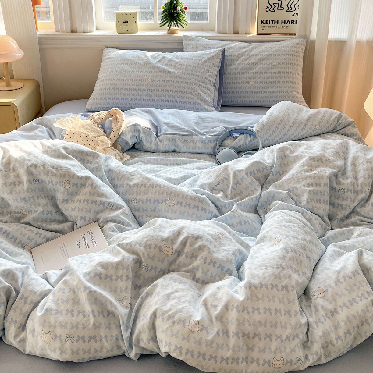 91家纺网 家纺一手货源 找家纺 格真 2026新款韩国小布袋A类古法水洗仿棉云感纱四件套 知音