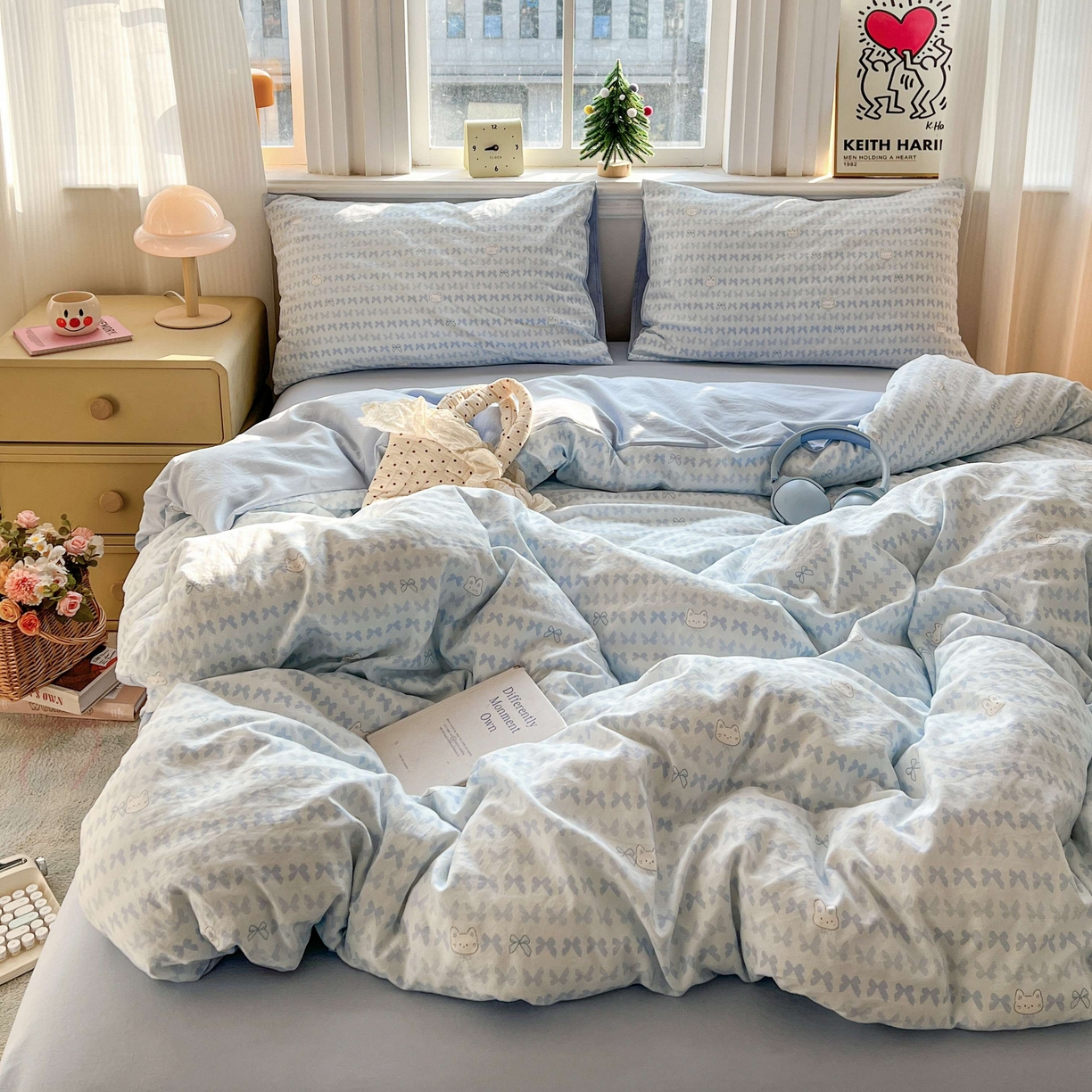 91家纺网 家纺一手货源 找家纺 格真 2026新款韩国小布袋A类古法水洗仿棉云感纱四件套 知音