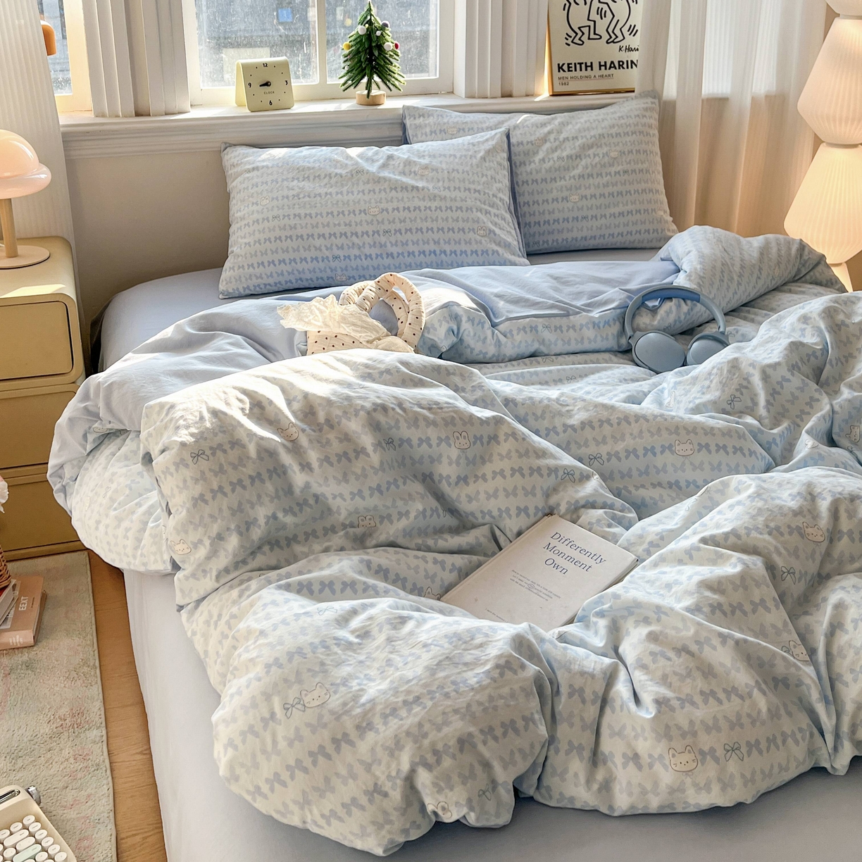 91家纺网 家纺一手货源 找家纺 格真 2026新款韩国小布袋A类古法水洗仿棉云感纱四件套 知音