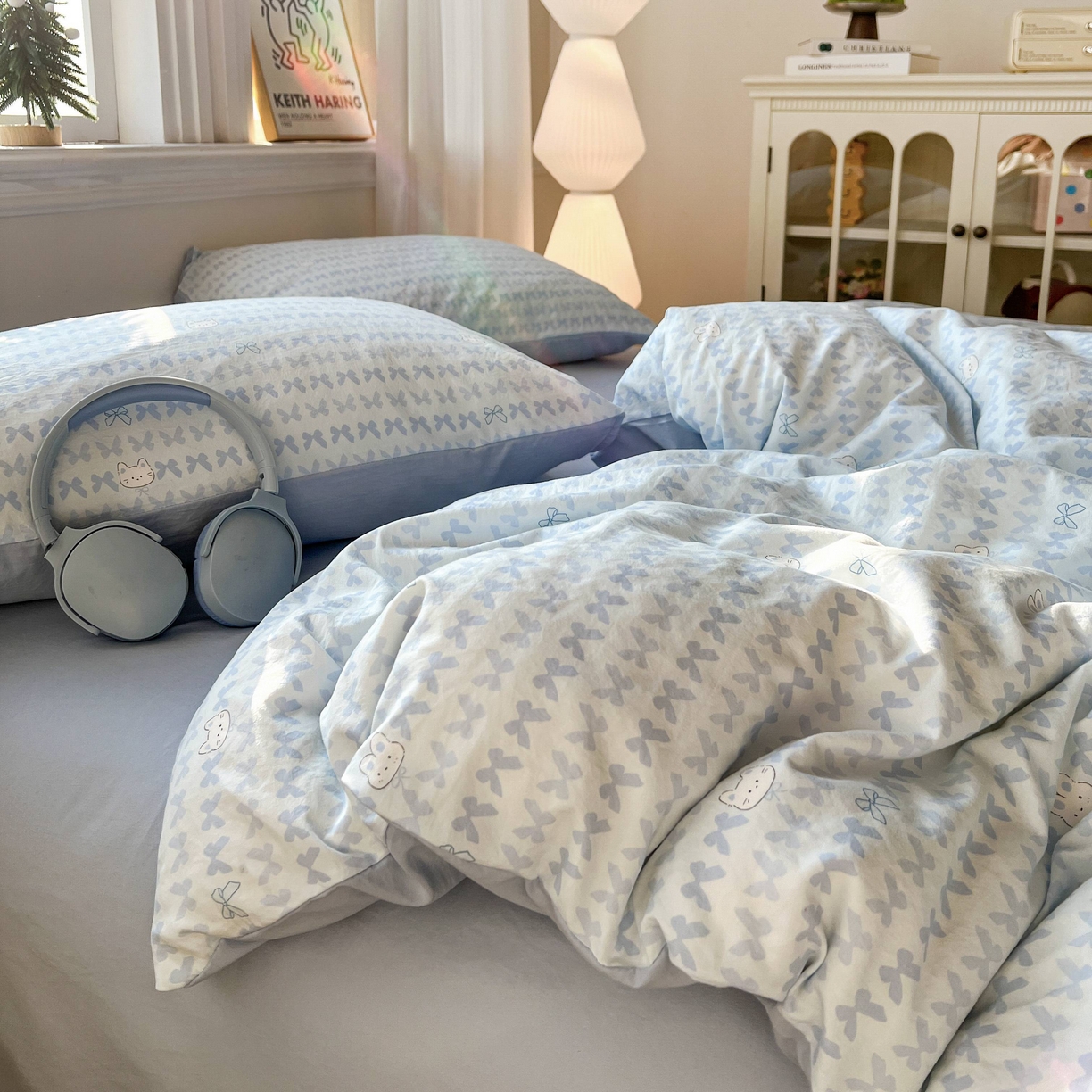 91家纺网 家纺一手货源 找家纺 格真 2026新款韩国小布袋A类古法水洗仿棉云感纱四件套 知音