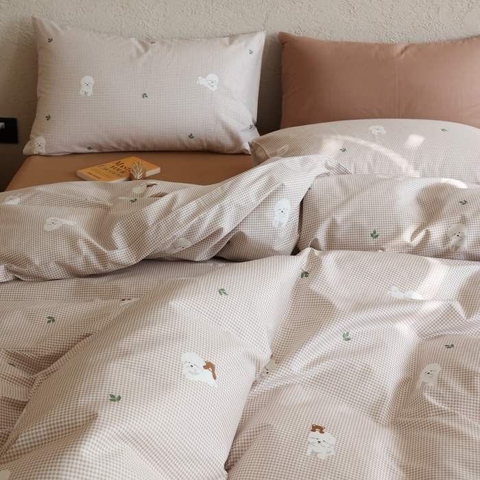 91家纺网 家纺一手货源 找家纺 棉眠 2026新款卡通40S全棉纯棉四件套-哈吉米 格子狗