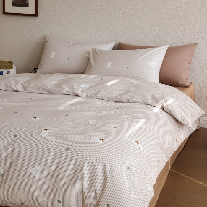 91家纺网 家纺一手货源 找家纺 棉眠 2026新款卡通40S全棉纯棉四件套-哈吉米 格子狗