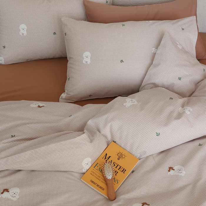 91家纺网 家纺一手货源 找家纺 棉眠 2026新款卡通40S全棉纯棉四件套-哈吉米 格子狗