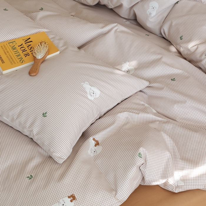 91家纺网 家纺一手货源 找家纺 棉眠 2026新款卡通40S全棉纯棉四件套-哈吉米 格子狗