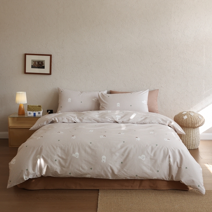 91家纺网 家纺一手货源 找家纺 棉眠 2026新款卡通40S全棉纯棉四件套-哈吉米 格子狗