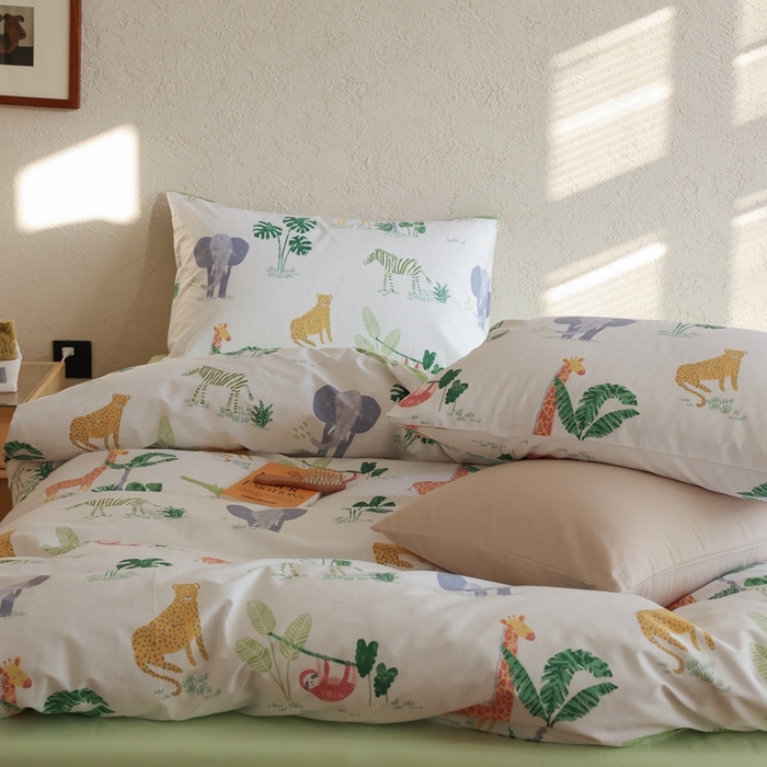 91家纺网 家纺一手货源 找家纺 棉眠 2026新款卡通40S全棉纯棉四件套-哈吉米 丛林奇遇