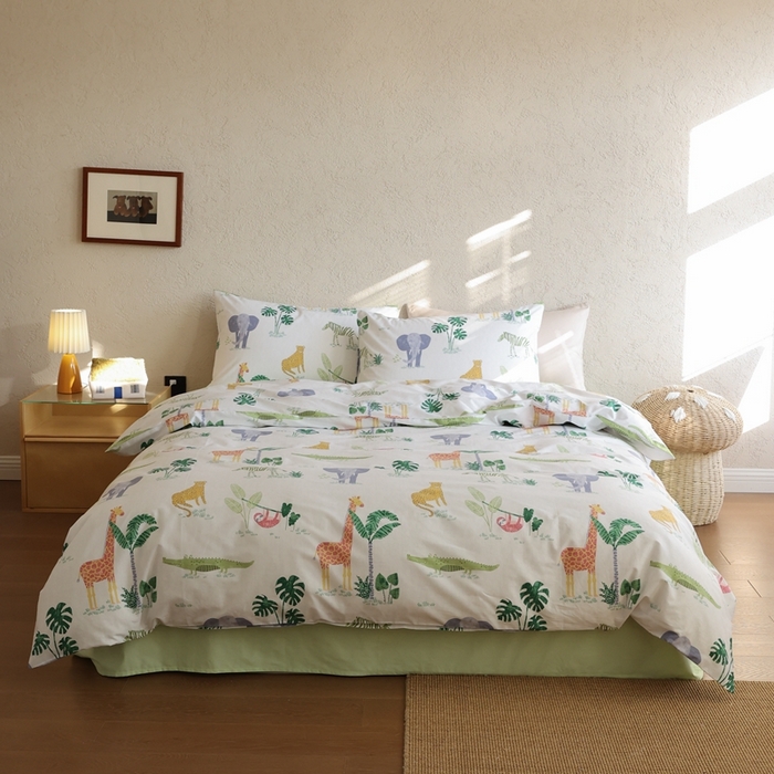 91家纺网 家纺一手货源 找家纺 棉眠 2026新款卡通40S全棉纯棉四件套-哈吉米 丛林奇遇