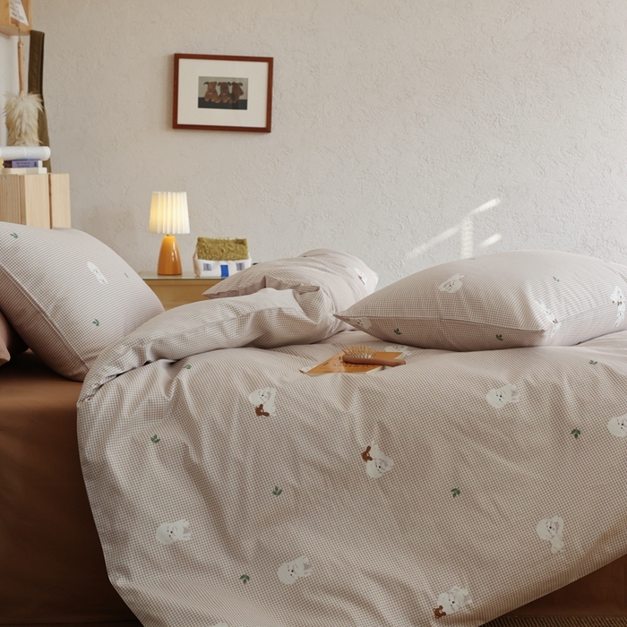 91家纺网 家纺一手货源 找家纺 棉眠 2026新款卡通40S全棉纯棉四件套-哈吉米 格子狗