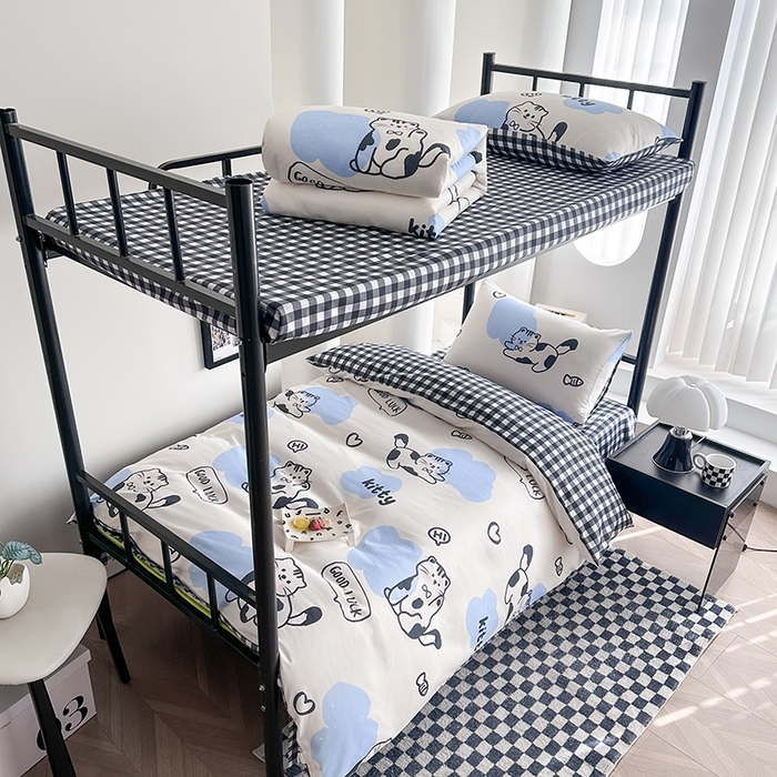 91家纺网 家纺一手货源 找家纺 友承家纺 2026新款床上用品磨毛四件套被单被套学生宿舍单人三件套被罩单件四季通用150cmx200cm 可爱猫