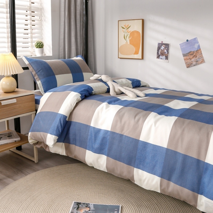 91家纺网 家纺一手货源 找家纺 友承家纺 2026新款床上用品磨毛四件套被单被套学生宿舍单人三件套被罩单件四季通用150cmx200cm 兰大格