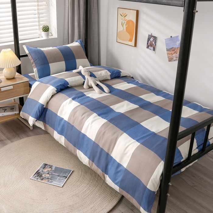 91家纺网 家纺一手货源 找家纺 友承家纺 2026新款床上用品磨毛四件套被单被套学生宿舍单人三件套被罩单件四季通用150cmx200cm 兰大格